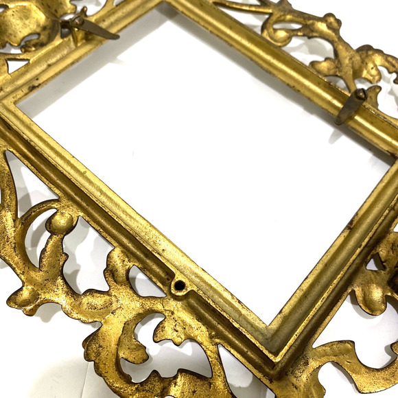Vintage Picture Frame Cast Metal Ornate Gold Rectangle Portrait Victorian FLAW - Picture 8 of 10